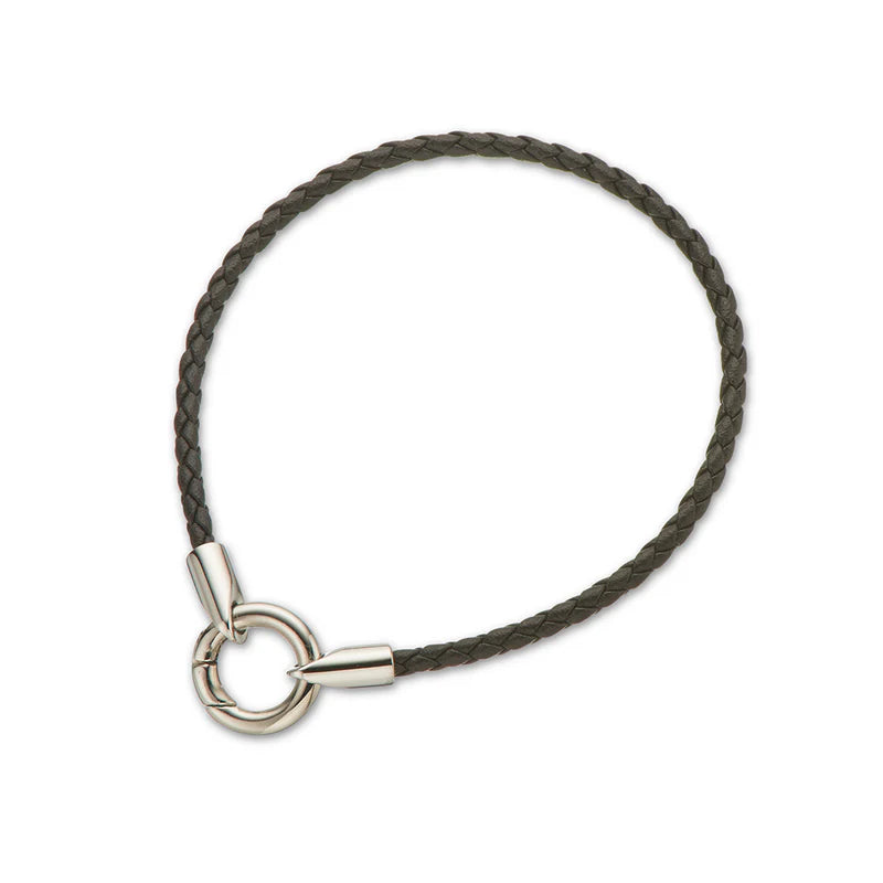 Black Round Plaited Fine Leather Bracelet 20.5cm