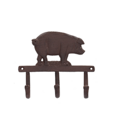 Load image into Gallery viewer, Cast Iron Pig 3 Hook Hanger