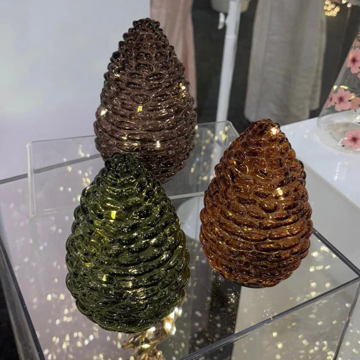 15cm Glass Pinecone Assorted Colours