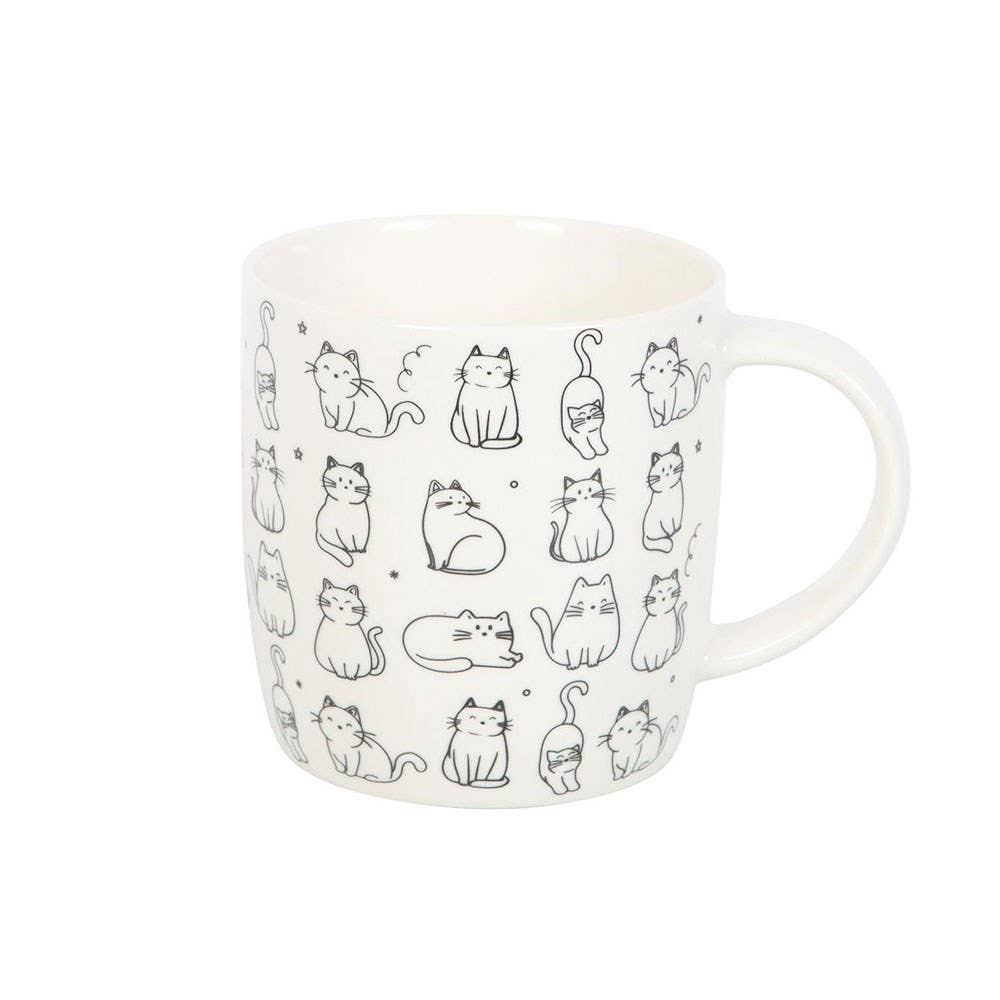 White Happy Cat Print Ceramic Mug