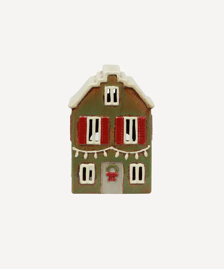 Alsace Tea Light House Christmas Green with Shutters (YA0067)