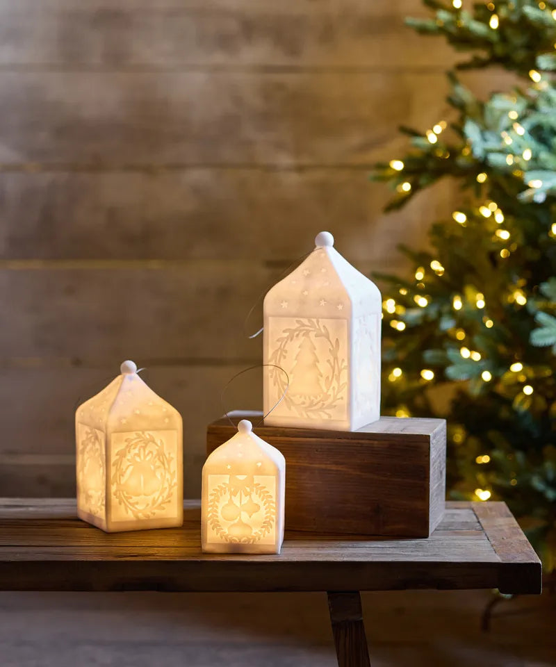 Lantern with Baubles Light up Small