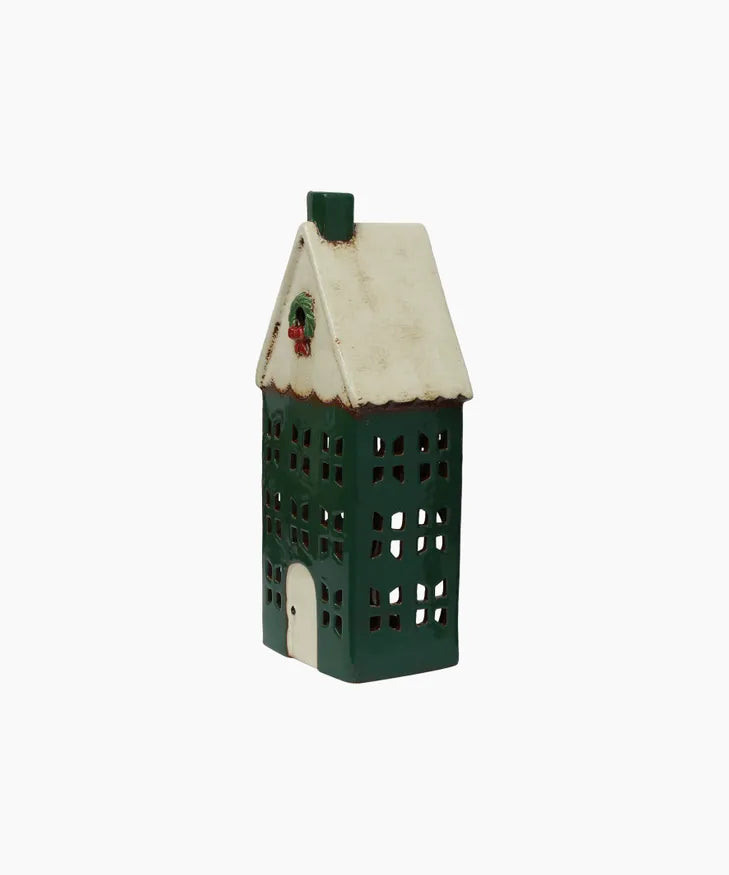 Christmas Tea Light House Green with Wreath Large