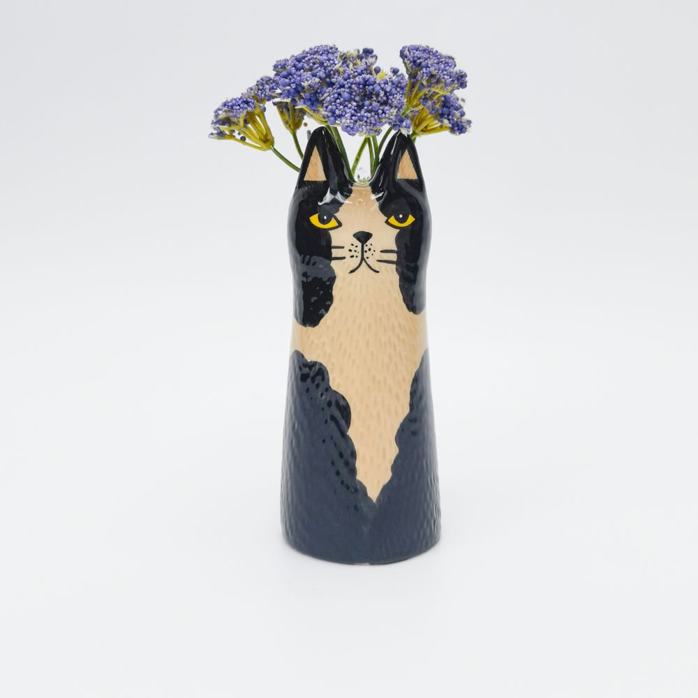Bailey Cat Vase Black & White 15cm
