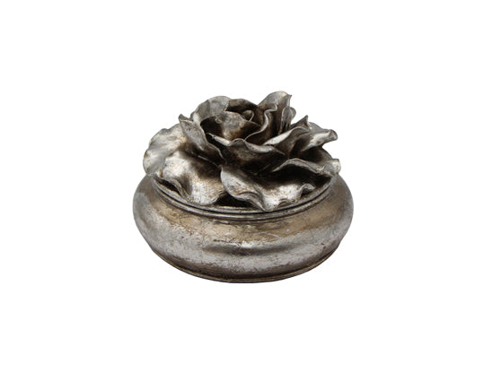 Camelia Large Round Trinket Box Pewter Finish