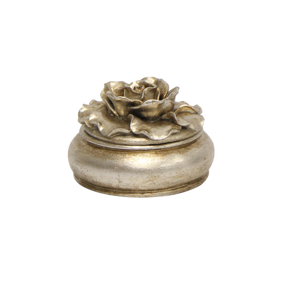 Camelia Small Round Trinket Box Pewter Finish