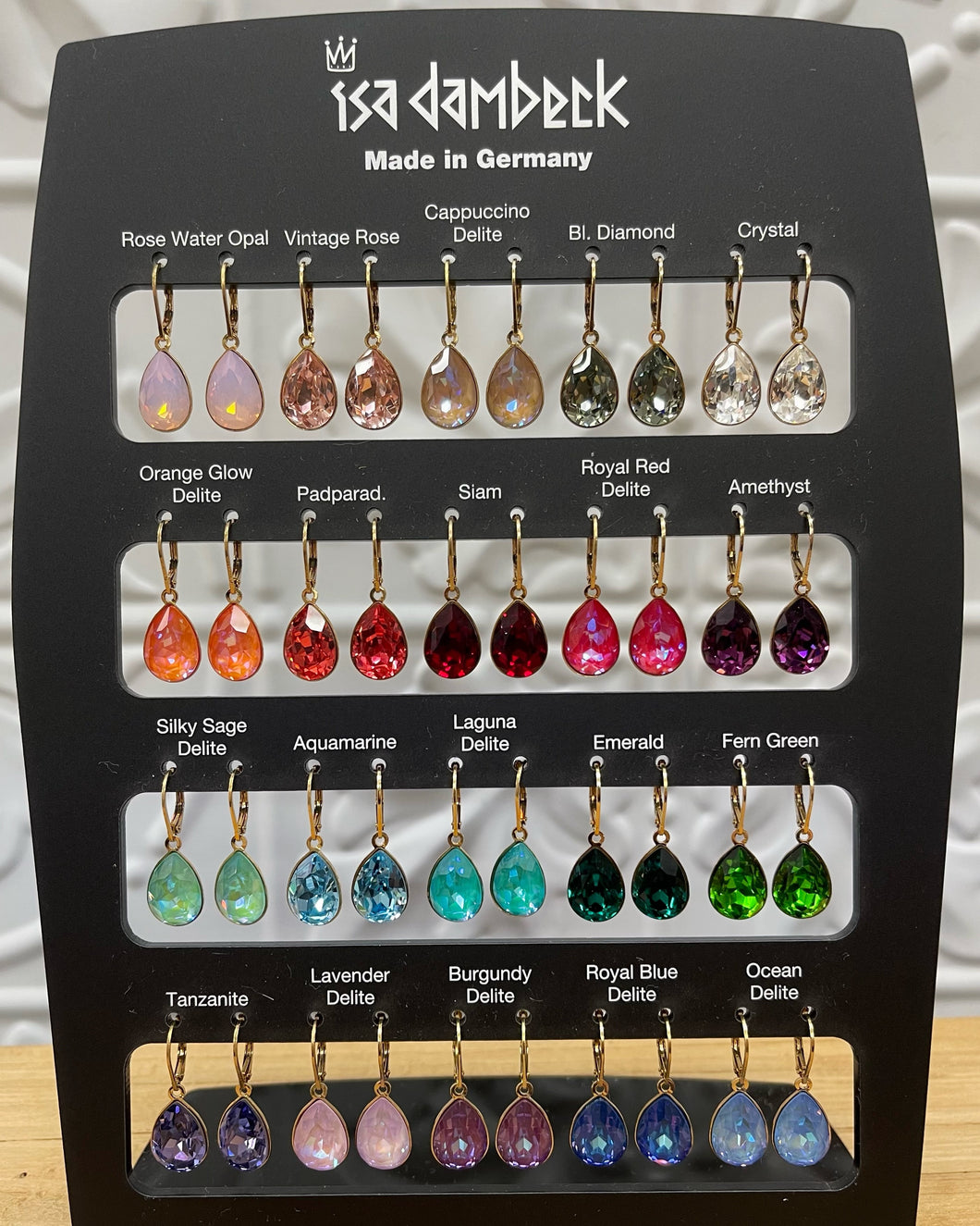 Isa Dambeck Gold Drop Swarovski Earring Assorted Colours