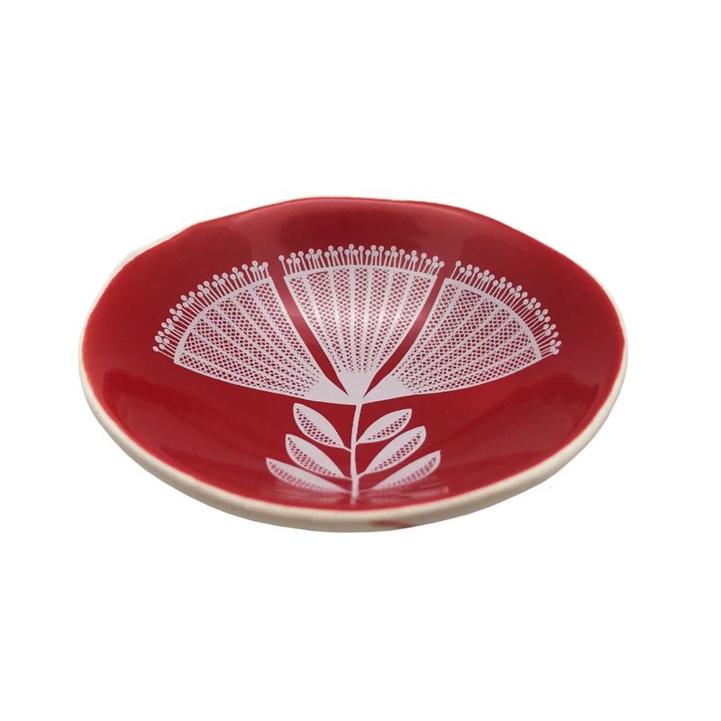 White Pohutukawa Lace on Red 7cm Porcelain Bowl