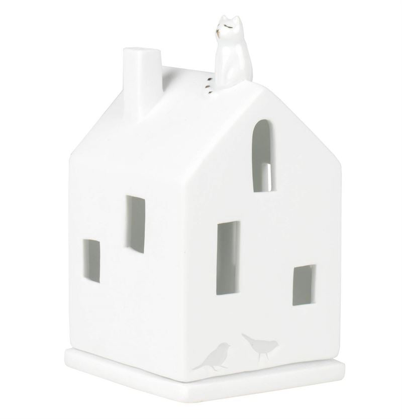 Cat on Roof Porcelain Tealight House