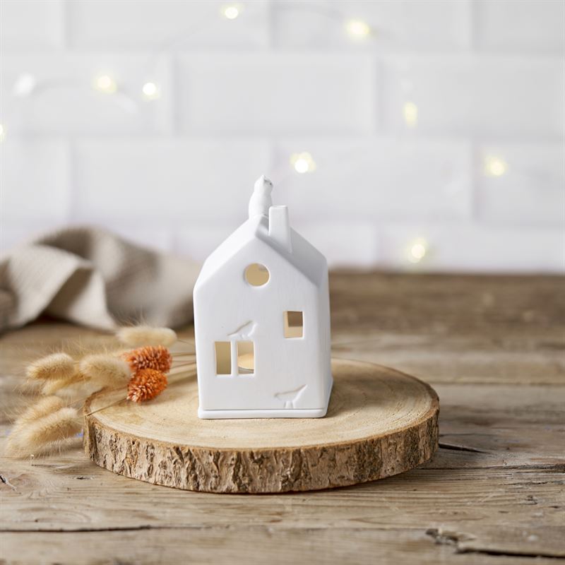 Cat on Roof Porcelain Tealight House