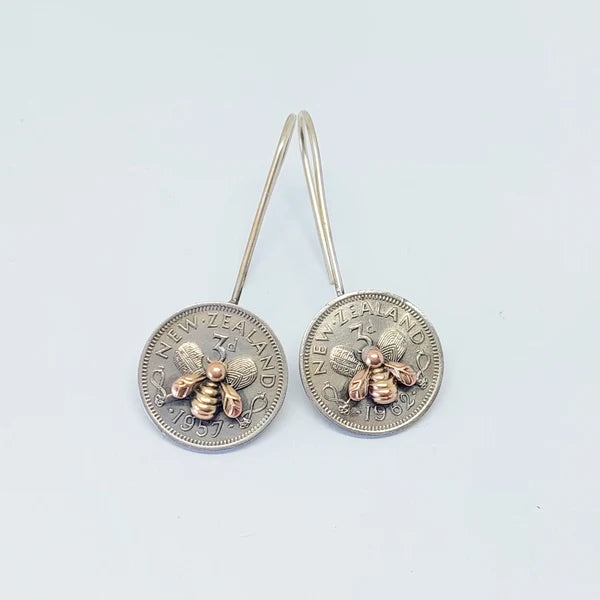 Artisan Sterling Silver Hook Earrings Gold Bee's 3P
