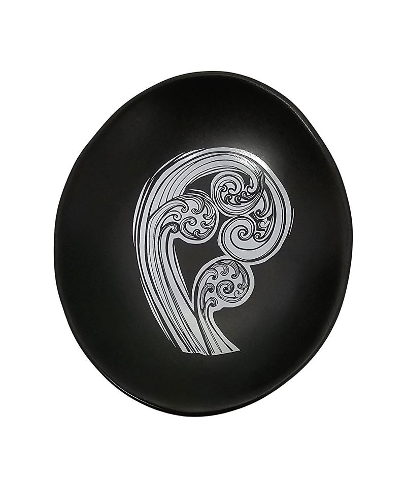 White Ponga Detail on Black 10cm Porcelain Bowl