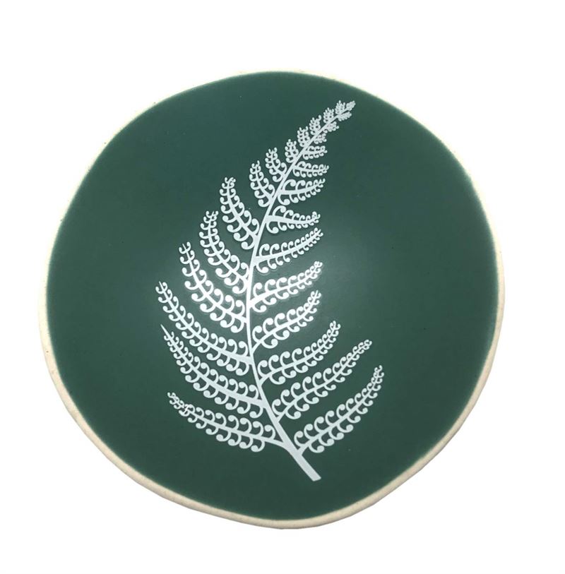 White Fern on Green Porcelain 7cm Bowl