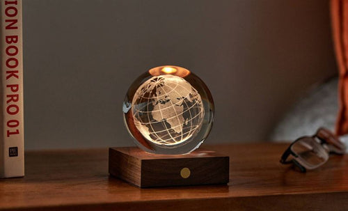 Walnut World Globe 3D Laser Engraved Light