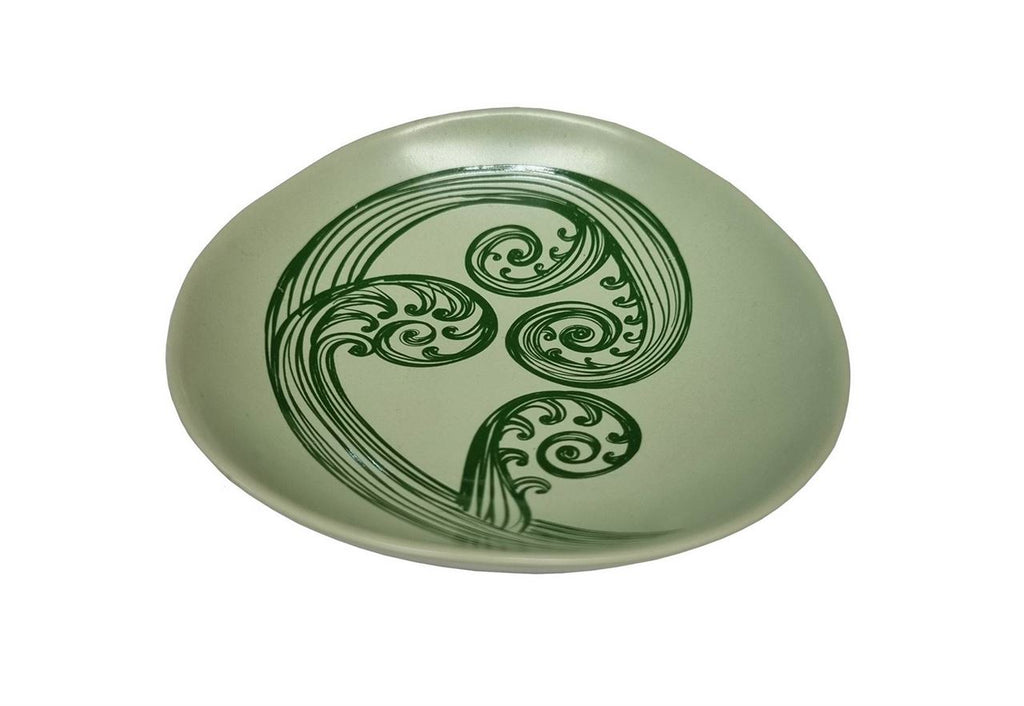 Ponga Frond 3 Dk Green on Light Green 10cm Porcelain Bowl