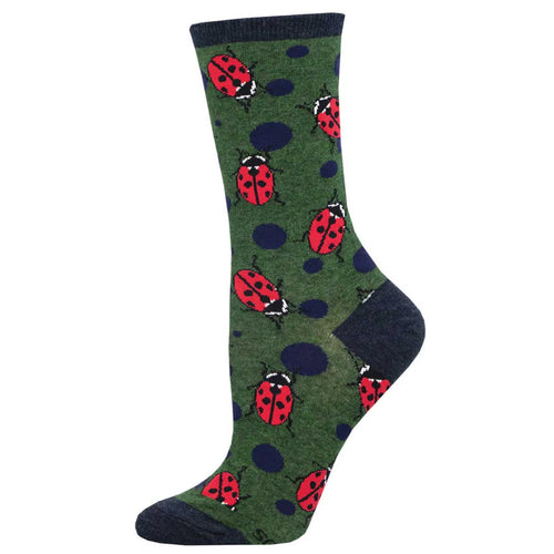 W Ladybugs Green Heather Sock