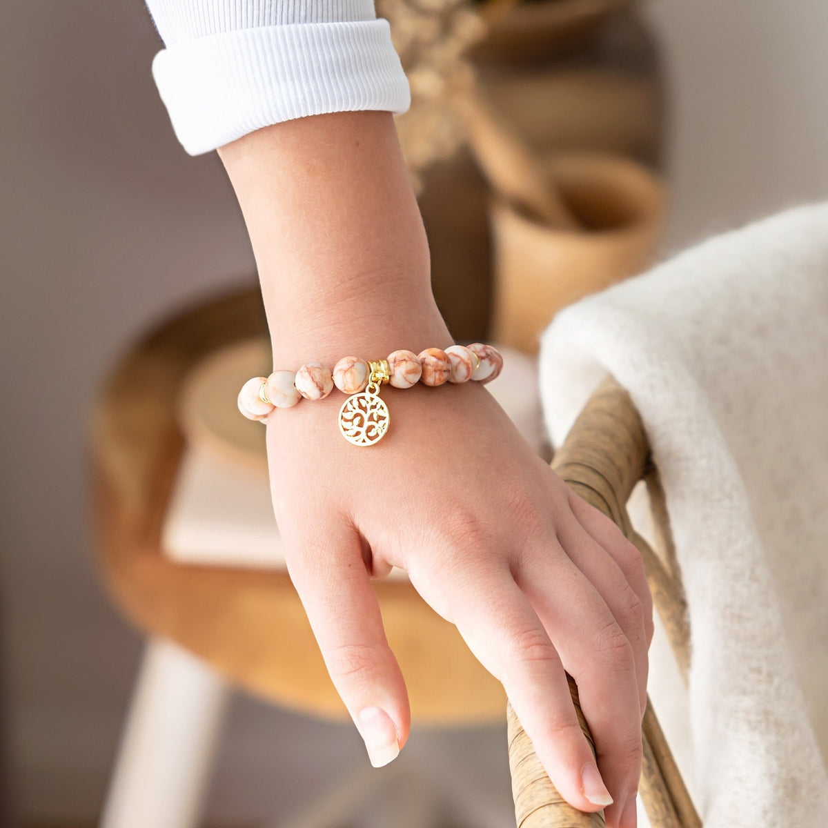 Tree of Life Gold Charm Bracelet Pink Matrix