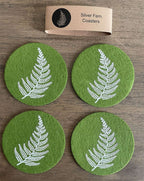 Silver Fern on Green Set of 4 Eco Felt Coaster