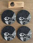 Piwakawaka on Dark Grey Set of 4 Eco Felt Coaster