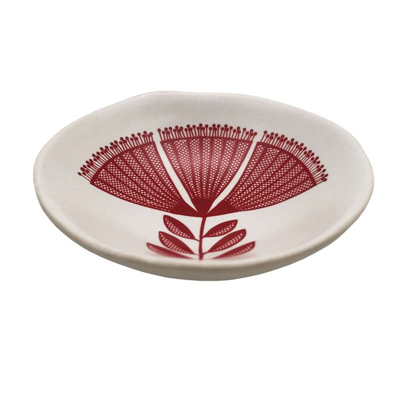 Red Pohutukawa Lace on White 7cm Porcelain Bowl