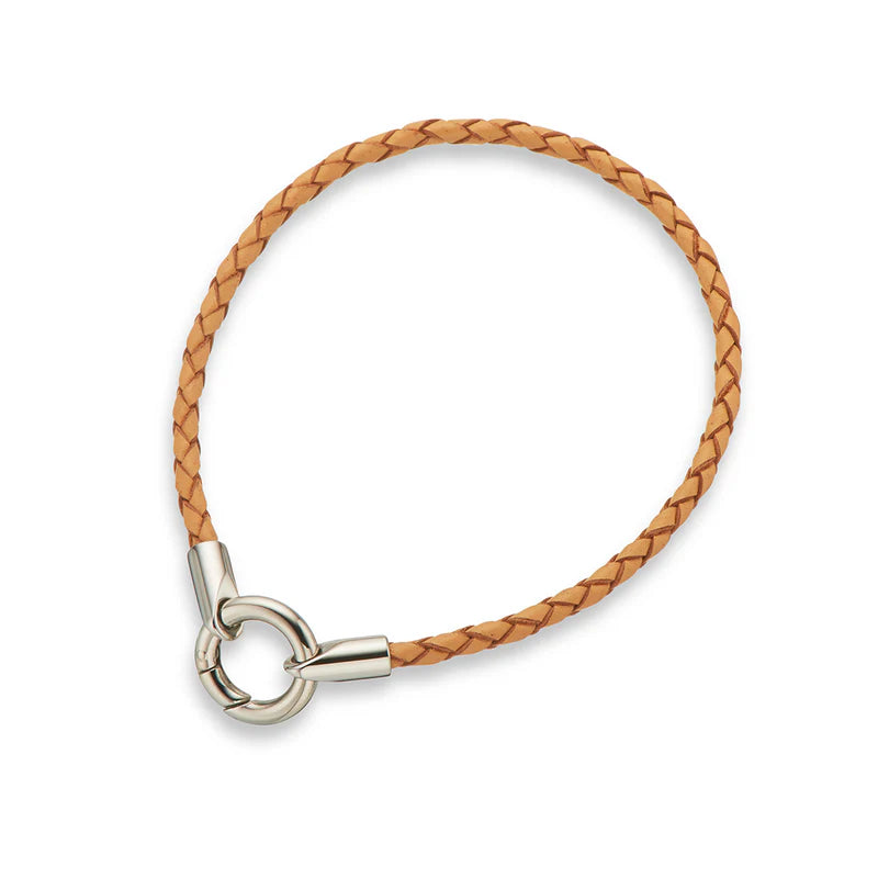 Natural Round Plaited Fine Leather Bracelet 20.5cm