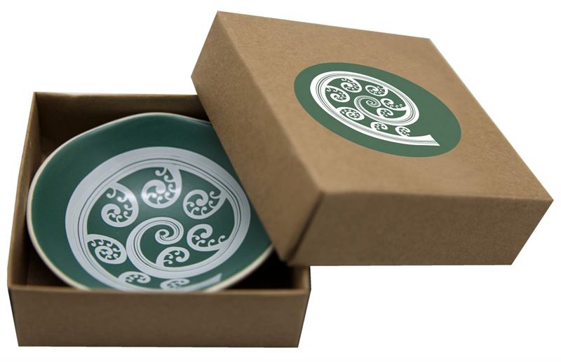 White Fern Frond On Green 7cm Bowl