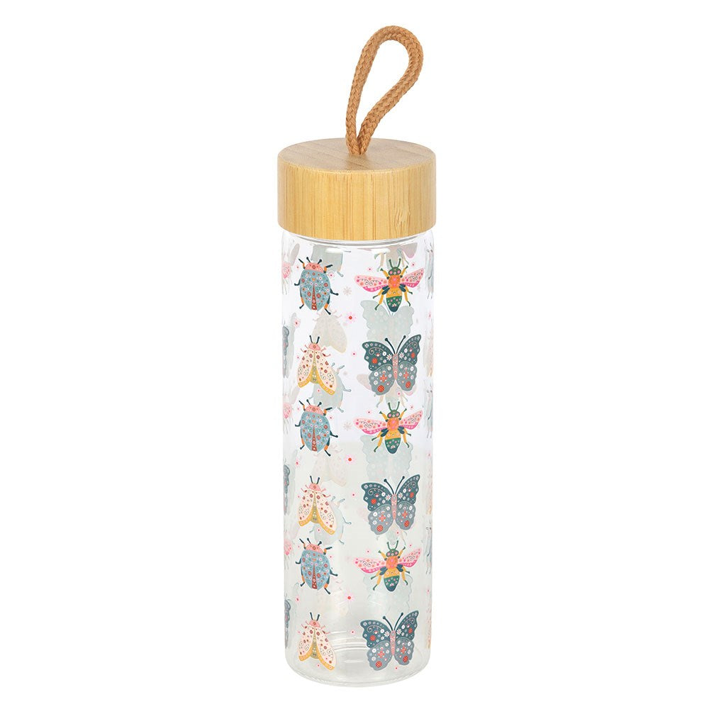 Floral Bug Glass Water Bottle