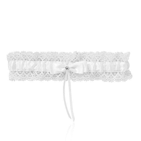 White Lace Garter Bow Diamante