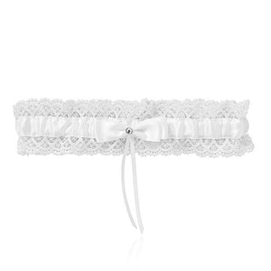 White Lace Garter Bow Diamante