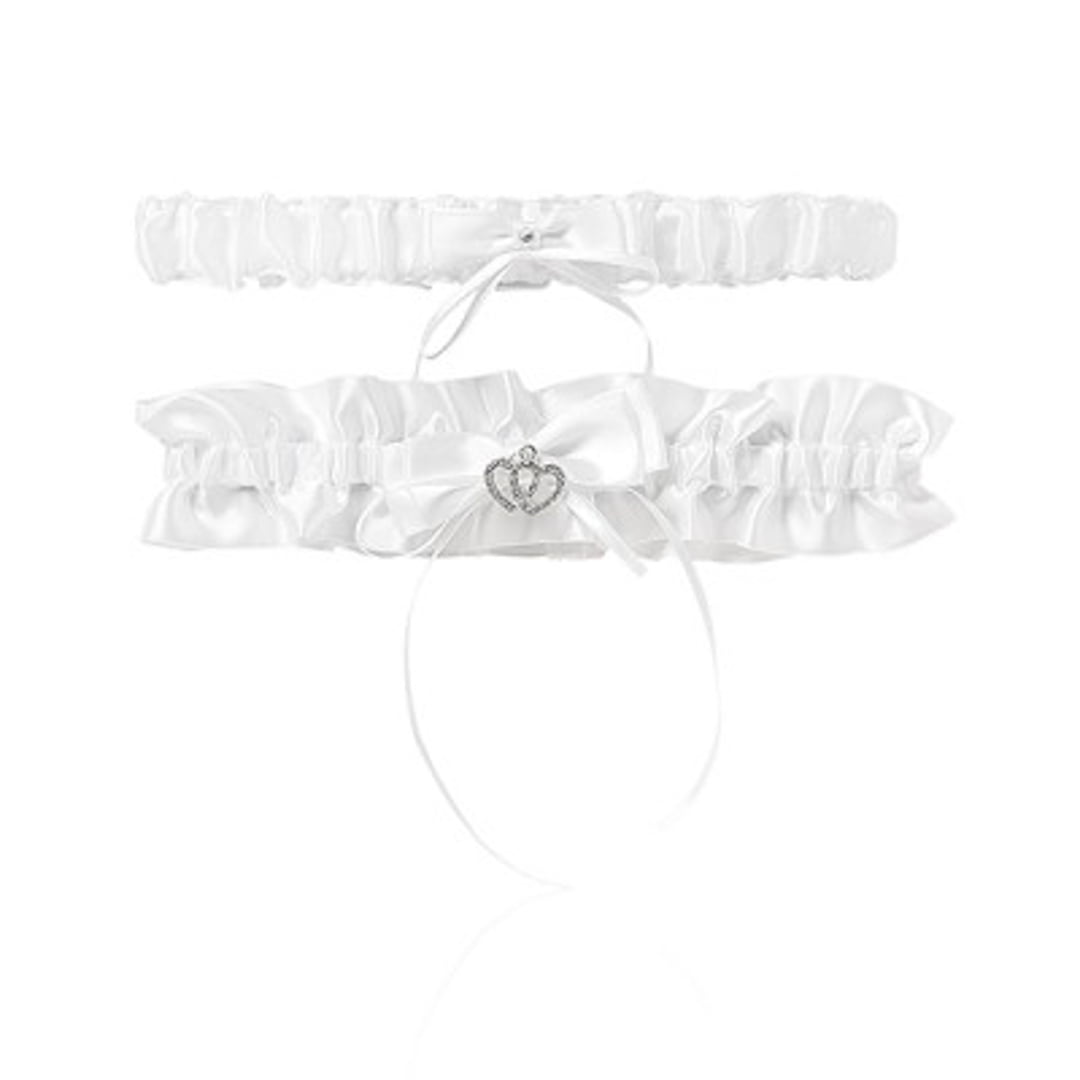 White Satin & Diamante Double Garter Set 561w