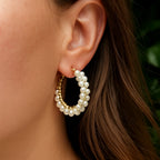 Steel Me Pearl Woven Hoops 25mm