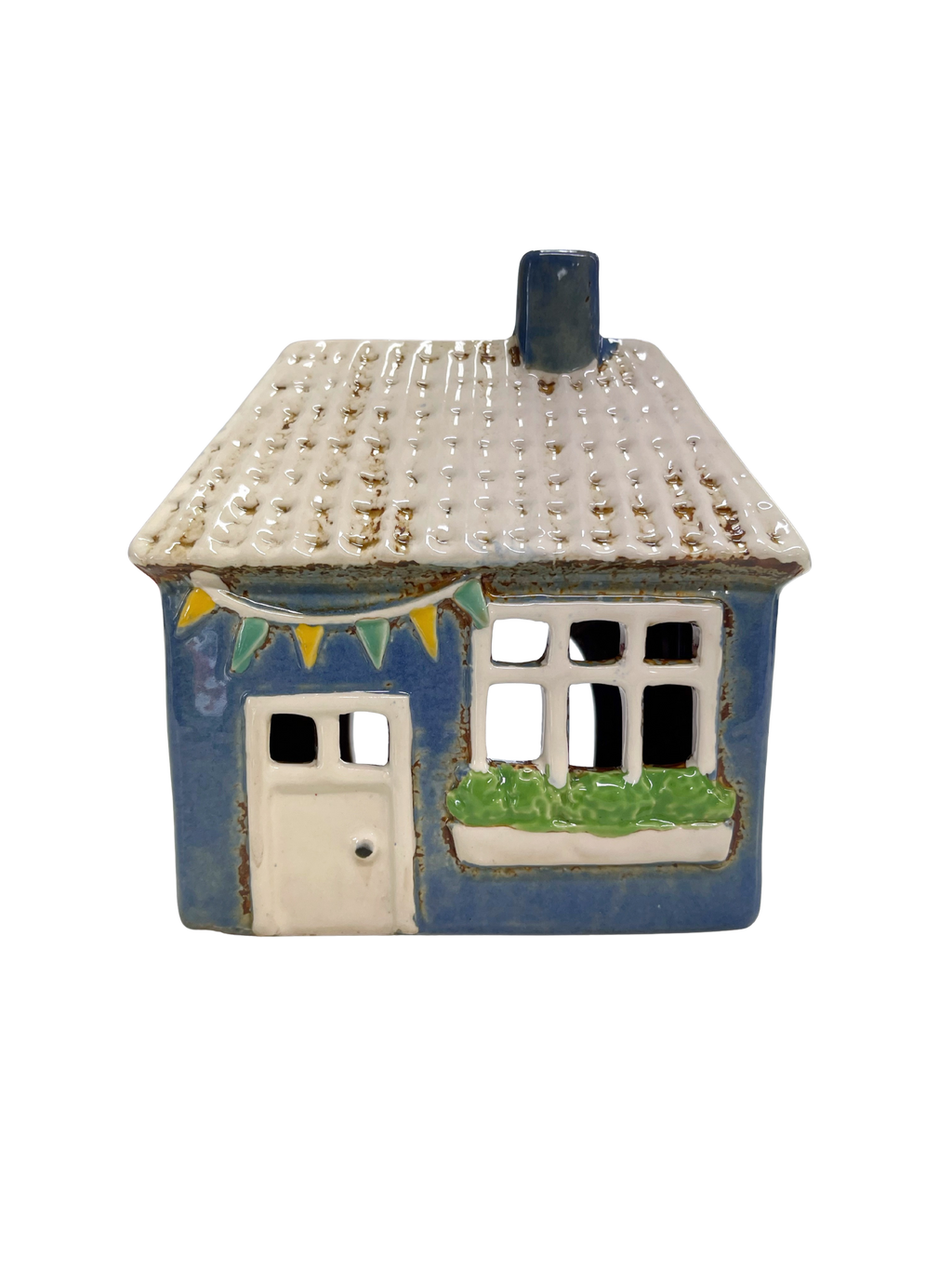 Blue Tealight House with Flags 037