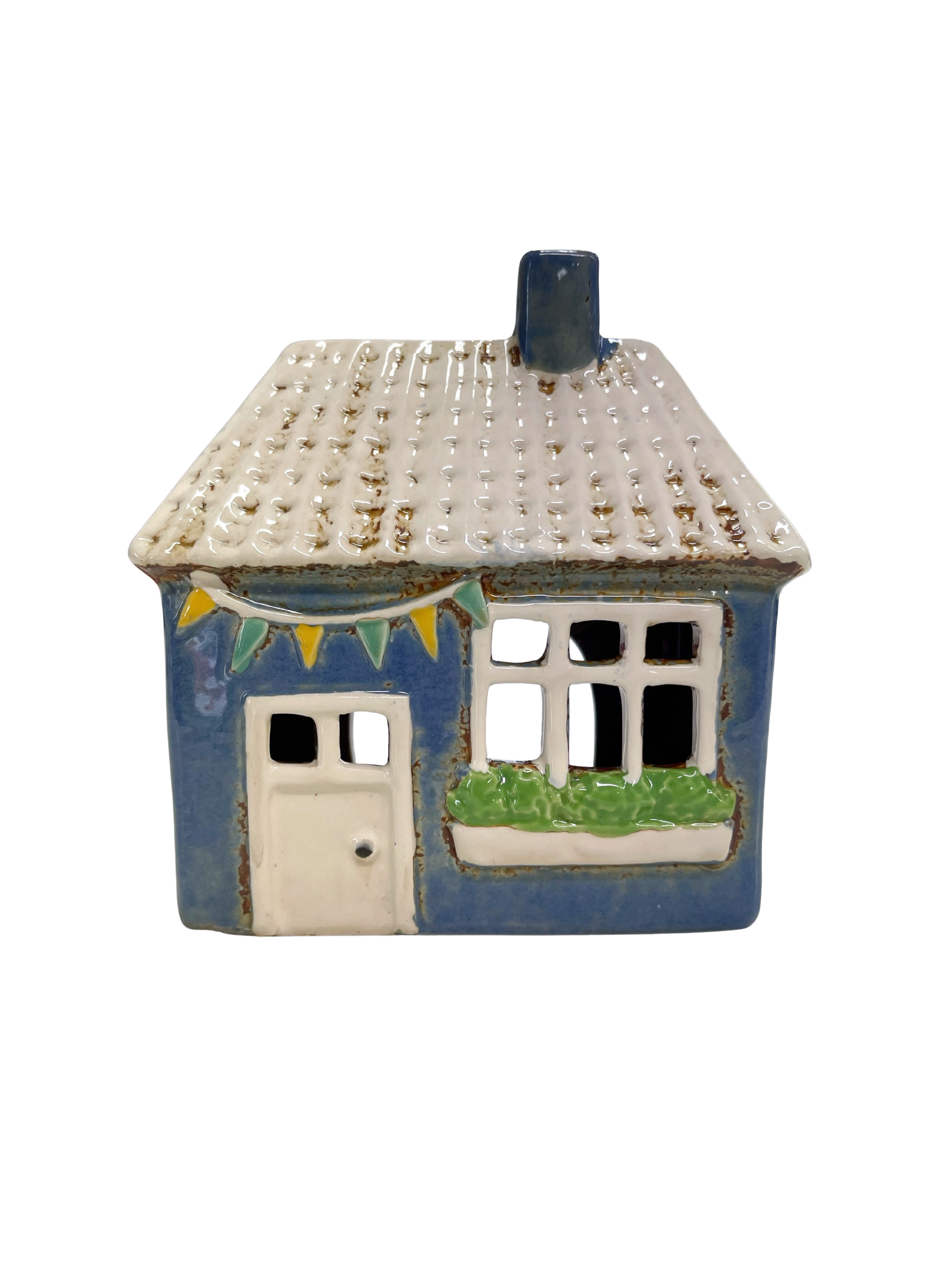 Blue Tealight House with Flags 037