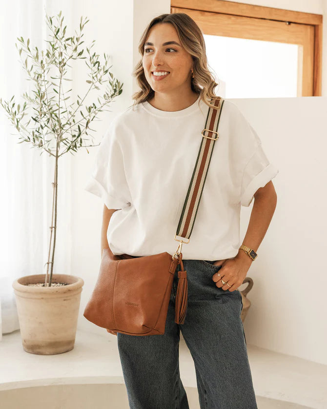 Daisy Tan Stripe Crossbody Bag