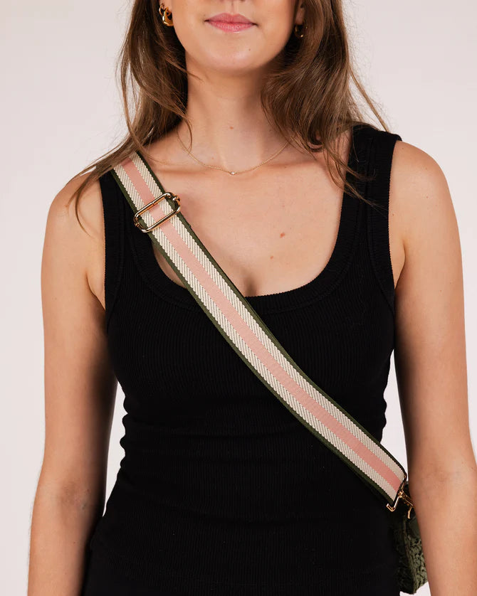 Stripe Webbing Guitar Strap Pink/Khaki