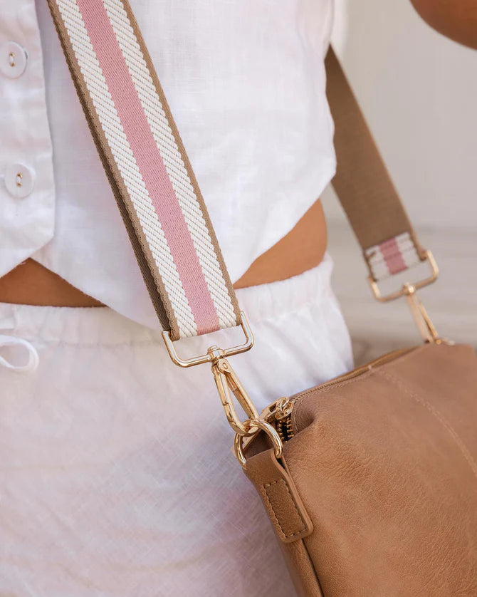 Stripe Webbing Bag Strap Camel/Pink