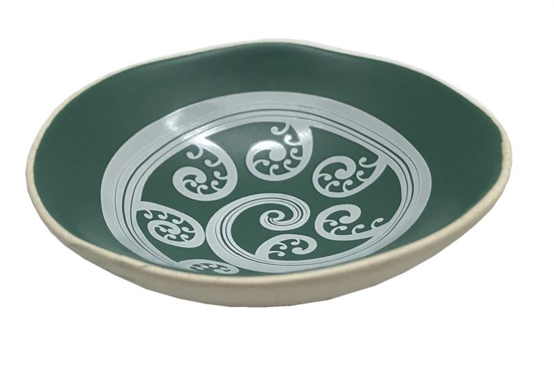 White Fern Frond On Green 7cm Bowl