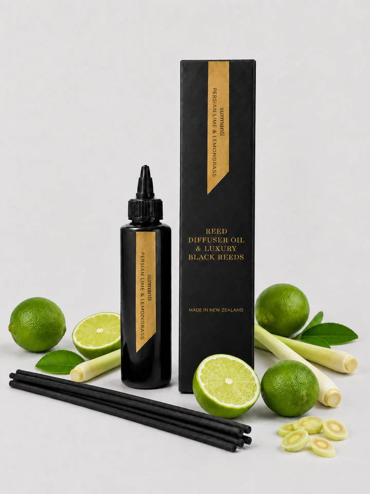 Persian Lime & Lemongrass Reed Diffuser Oil & Luxury Black Reeds Refill - Odour Eliminator