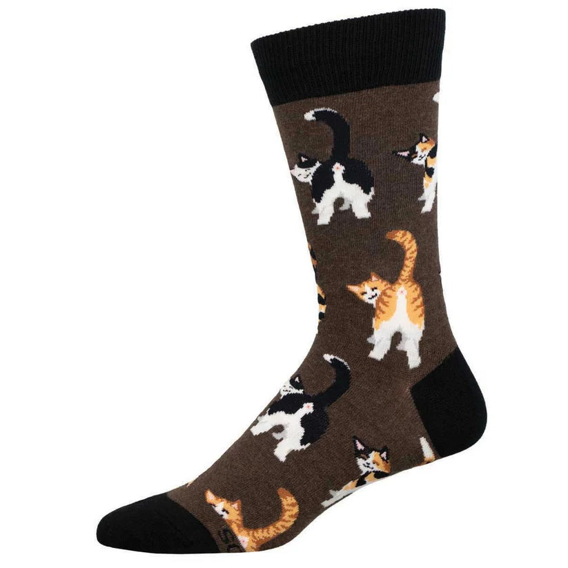 M Cat Butts Brown Heather Sock