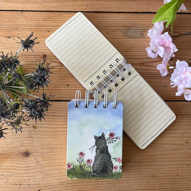 Cat & Roses Small Spiral Notebook