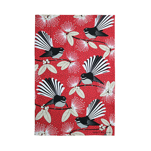 Tea Towel Flirting Fantail Red