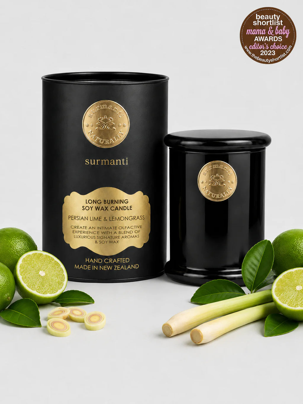 Persian Lime & Lemongrass Long Burning Organic Coconut Wax Candle - Odour Eliminator