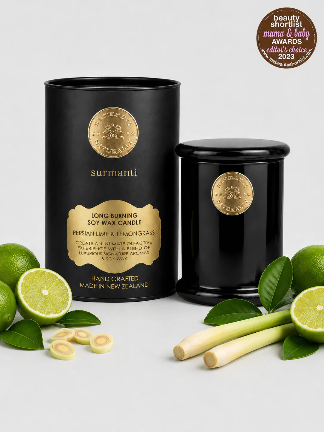 Persian Lime & Lemongrass Long Burning Organic Coconut Wax Candle - Odour Eliminator