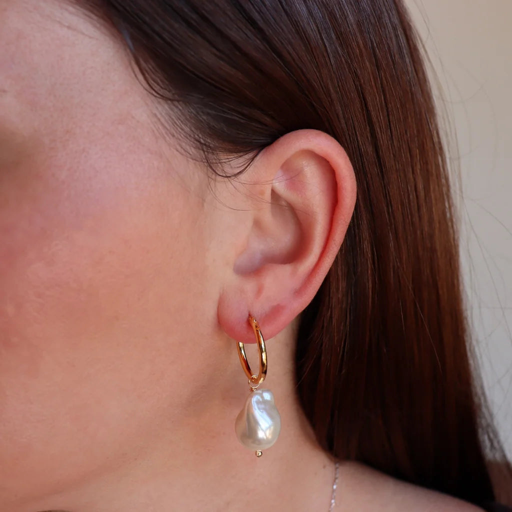 Steel Me Yellow Gold Baroque Pearl Earrings