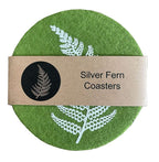 Silver Fern on Green Set of 4 Eco Felt Coaster