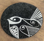 Piwakawaka on Dark Grey Set of 4 Eco Felt Coaster