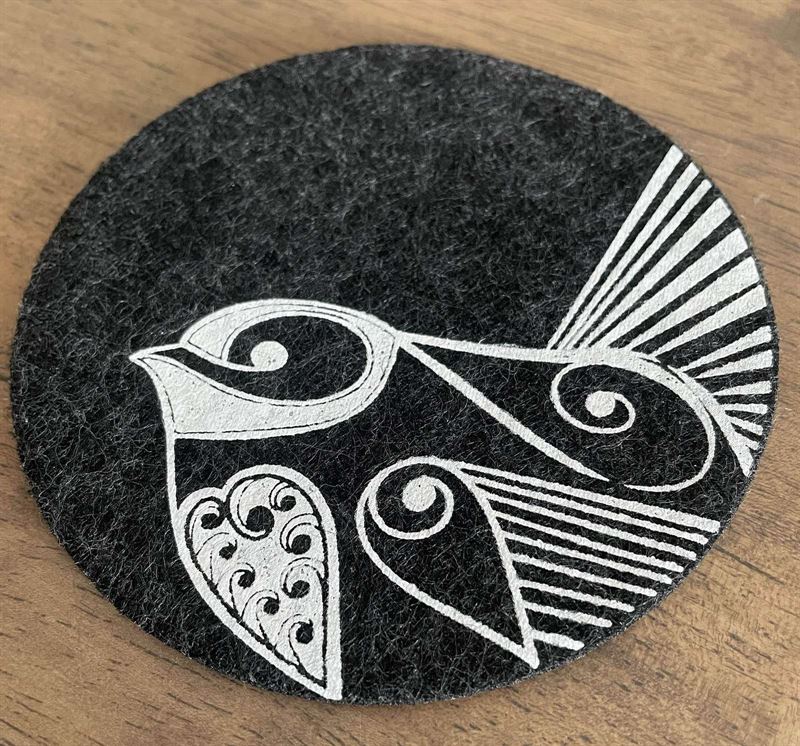 Piwakawaka on Dark Grey Set of 4 Eco Felt Coaster