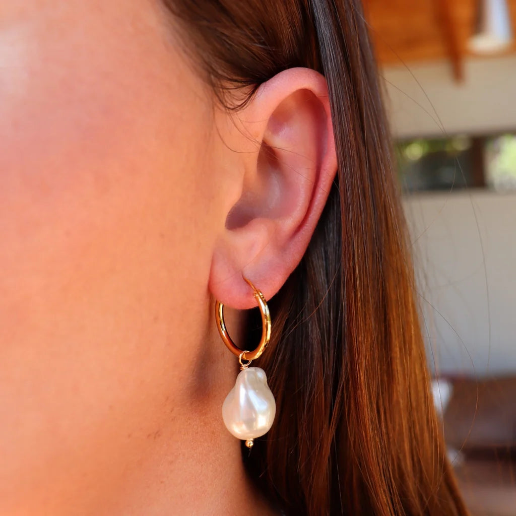 Steel Me Yellow Gold Baroque Pearl Earrings