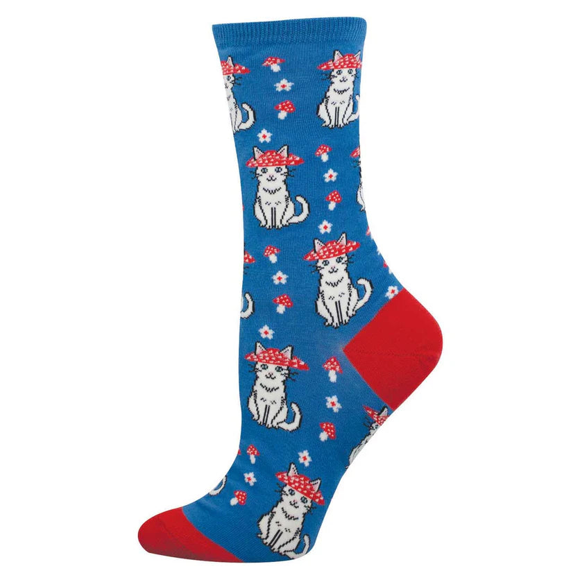 W Mushroom Cat Blue Socks
