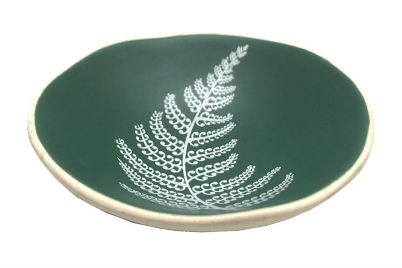 White Fern on Green Porcelain 7cm Bowl